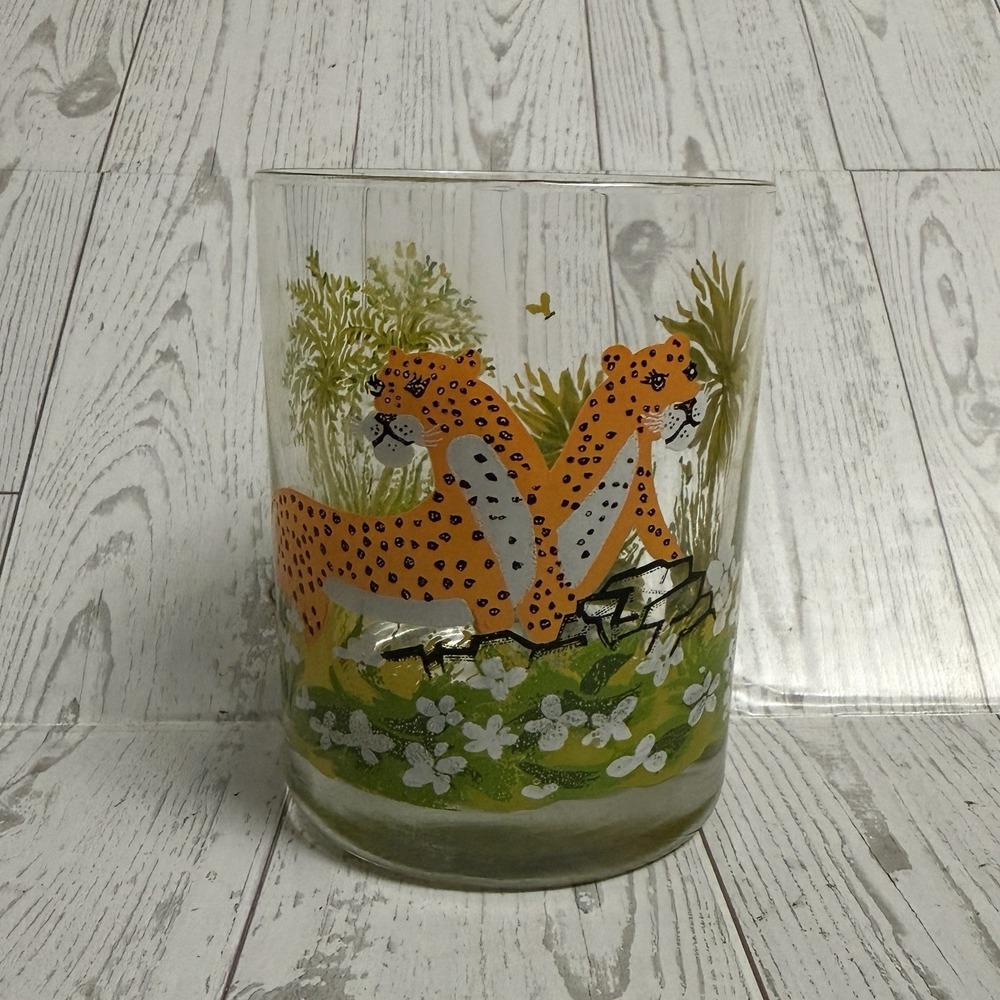 Dorthy Thorpe Tumbler Glass Safari Jungle Cheetah Animals Hand Painted  MCM